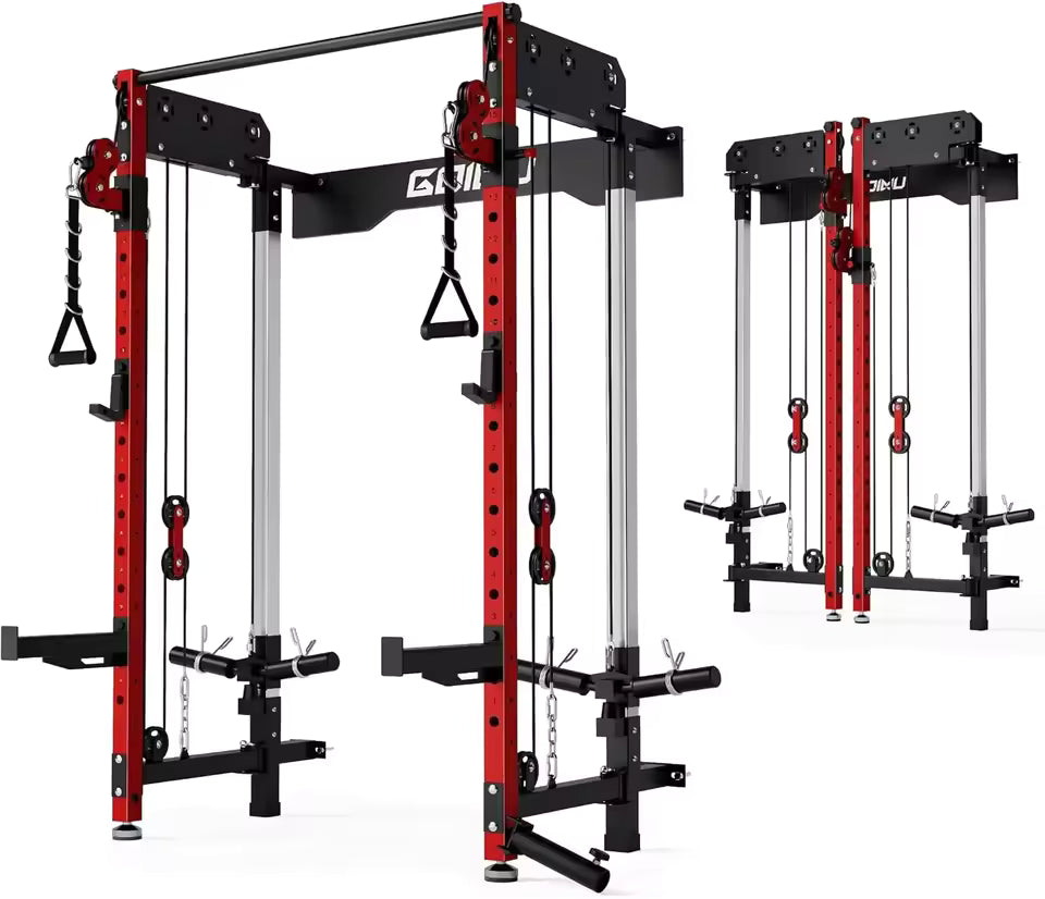 Folding Squat Rack with Cables (Wall-Mounted)