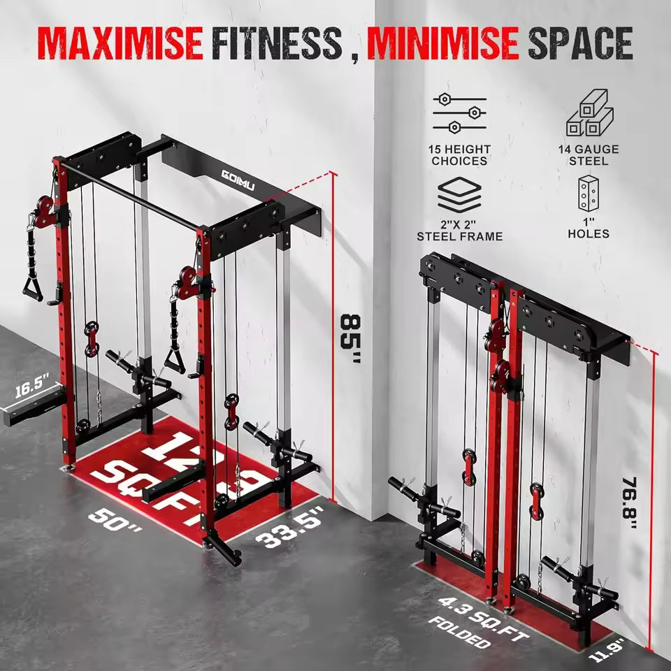 Folding Squat Rack with Cables (Wall-Mounted)